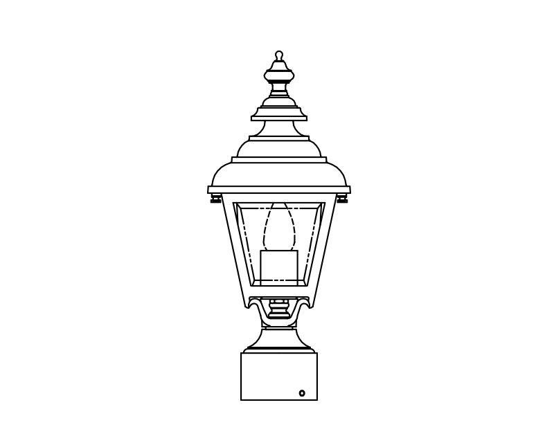 Plymouth, Small, aluminum, Post Mount, Clear glass, (1) 60W INC, 120V
